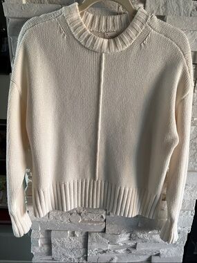 a new day Cream Crewneck Ribbed-Hem Sweater